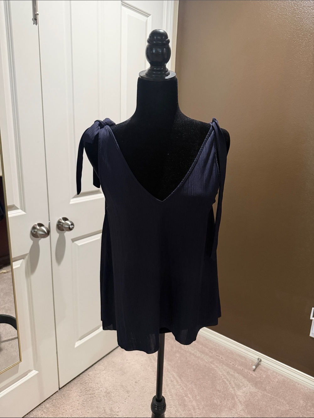 Navy Tie-Shoulder V-Neck Women's Top